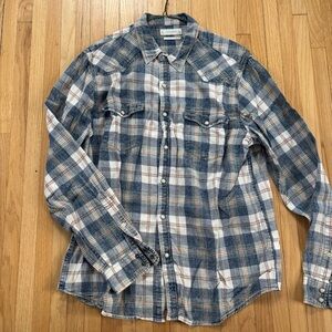 Lucky Brand Blue and White Plaid Button Down Shirt